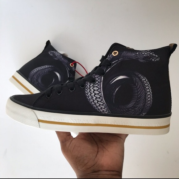 Roberto Cavalli Sport Black Snake Print Sneakers - Picture 4 of 8